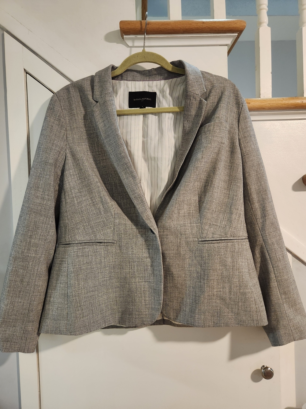 Banana Republic Light Grey Novelty 1-Button Fitted Blazer Jacket 12 Petite